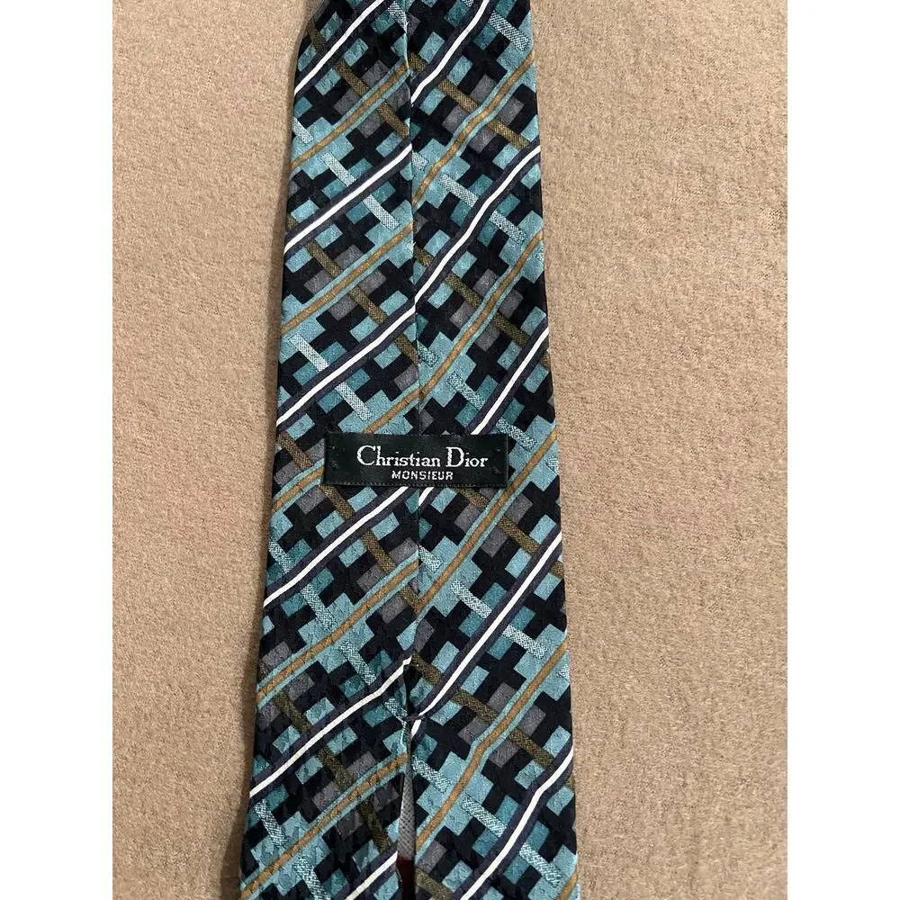 Christian Dior Monsieur Diffusion Line Geometric Green, Teal, Brown & Black Tie